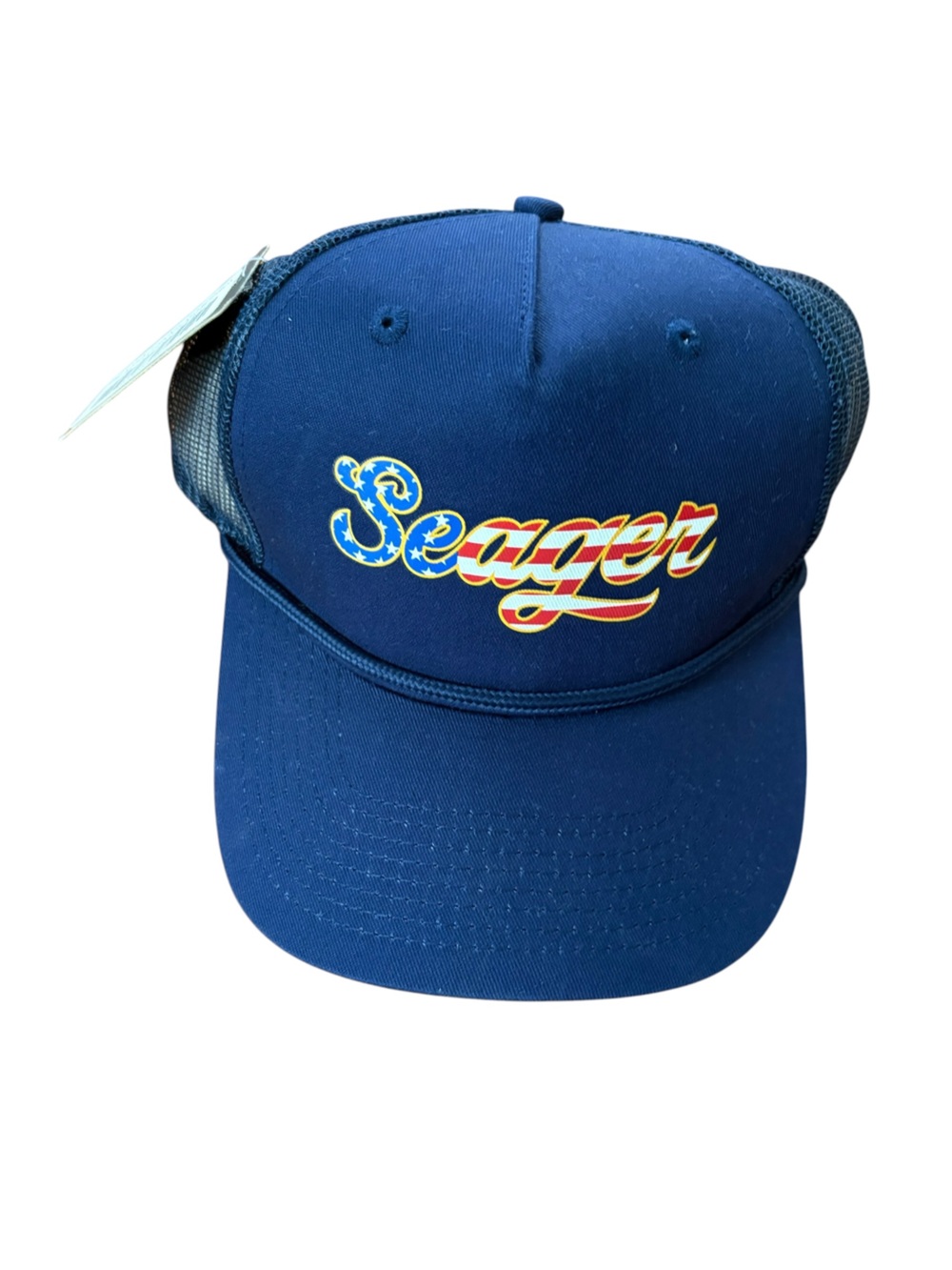 Seager Co. Big USA Trucker Rope Snapback Hat Navy Blue NWT